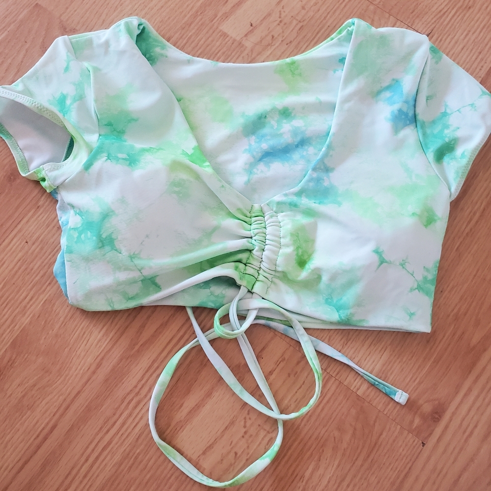 Zaful green and blue swimsuit Crop top watercolor tie dye blue green small
